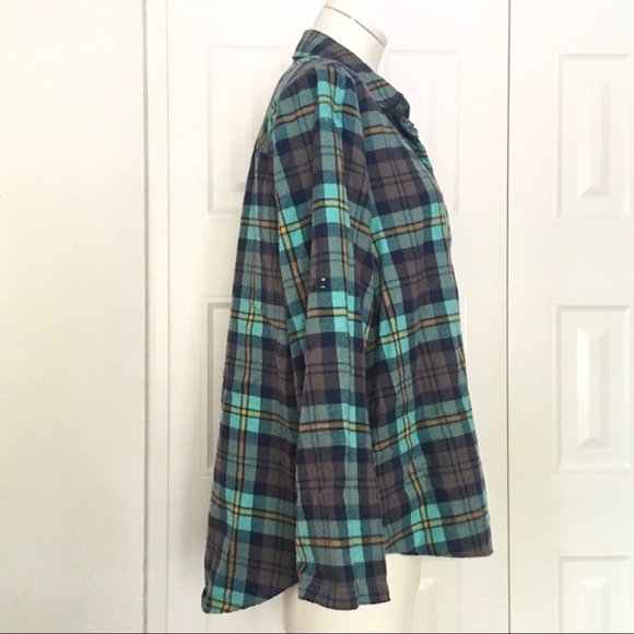 C & C California aqua & brown plaid flannel shirt XS - Picture 4 of 7